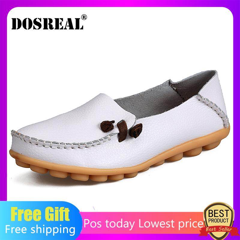 DOSREAL Flats Women Shoes Loafers Cow Leather Women Flats Slip On Women's Loafers Female Moccasins Shoes Big Size 35-44