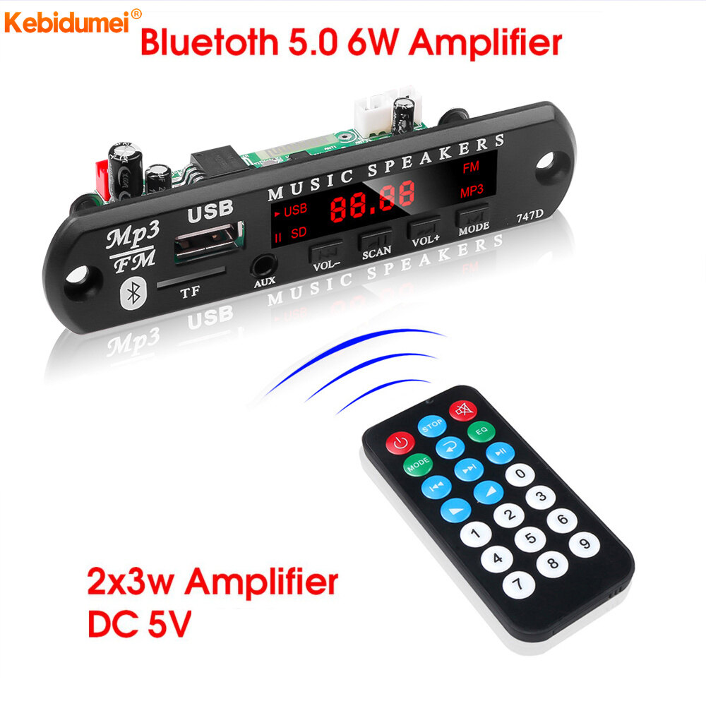Kebidumei Wireless Bluetooth 5.0 MP3 WMA Decoder Board DC 5V 12V USB TF Radio Audio Module For Car Radio Audio Speaker