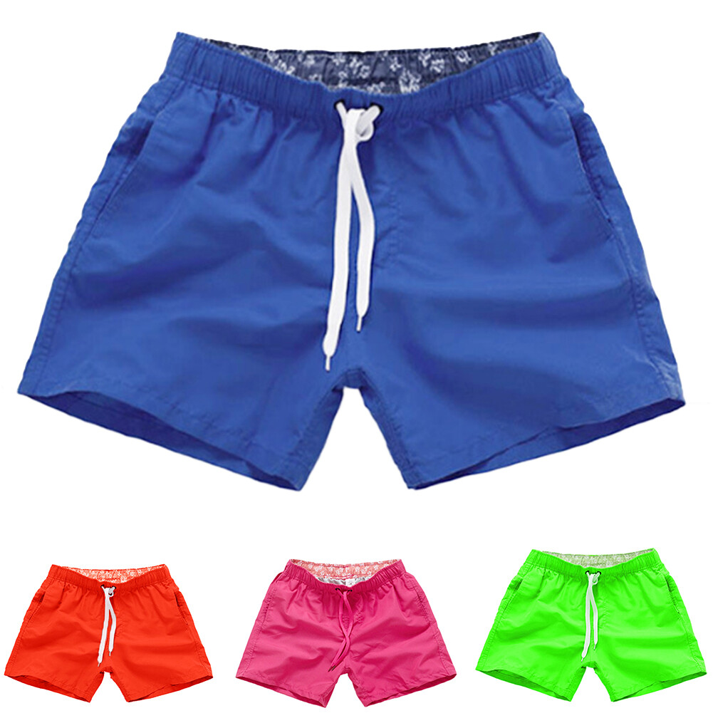 Yitu Casual Solid Color Summer Beach Shorts Pants Men Drawstring Swimming Trunks