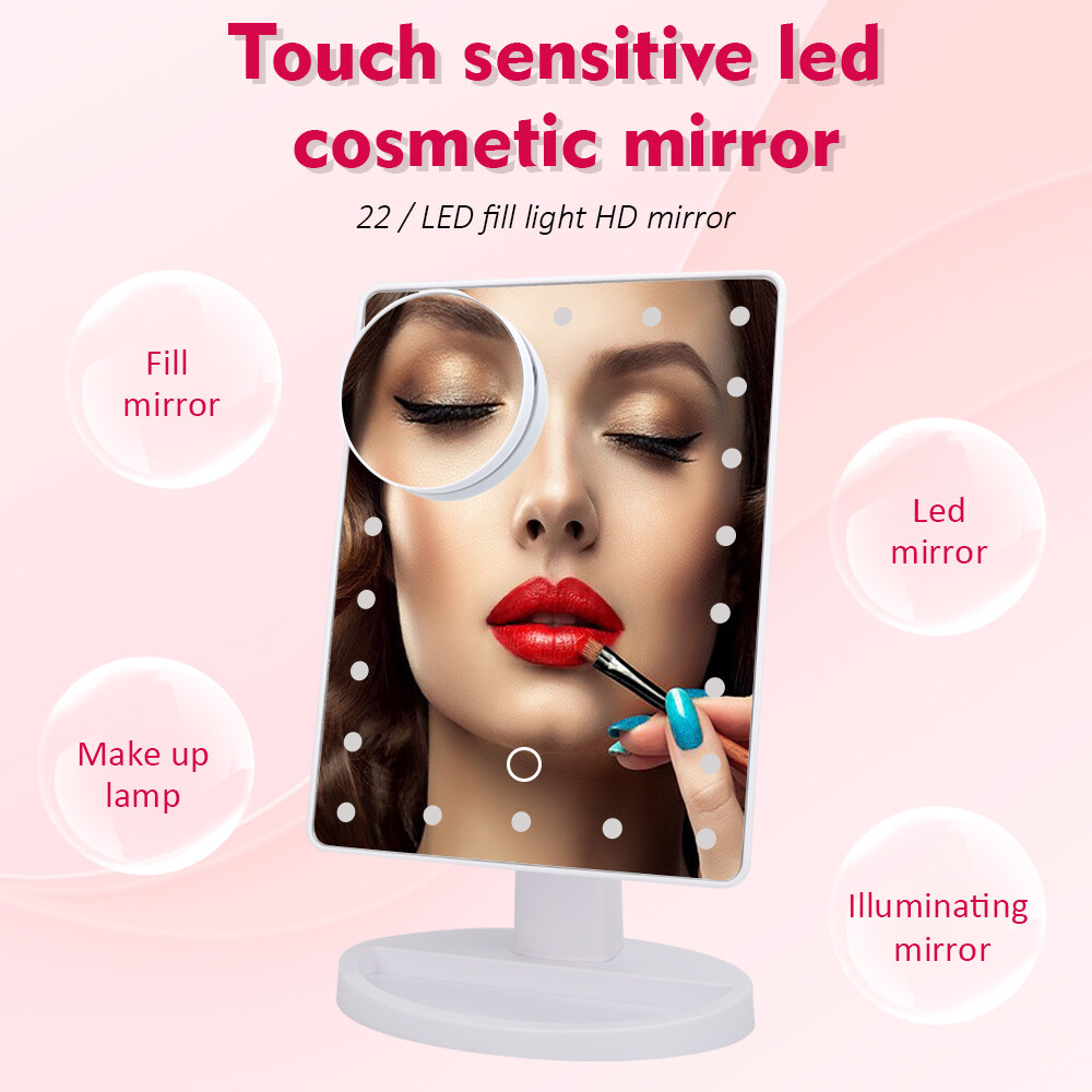DECINIEE Vanity Lighted Makeup Mirror with 10X Magnifying Mirror 22 LED Lighted Mirror Touch Screen 180 Degree Rotation Cosmetic Mirror