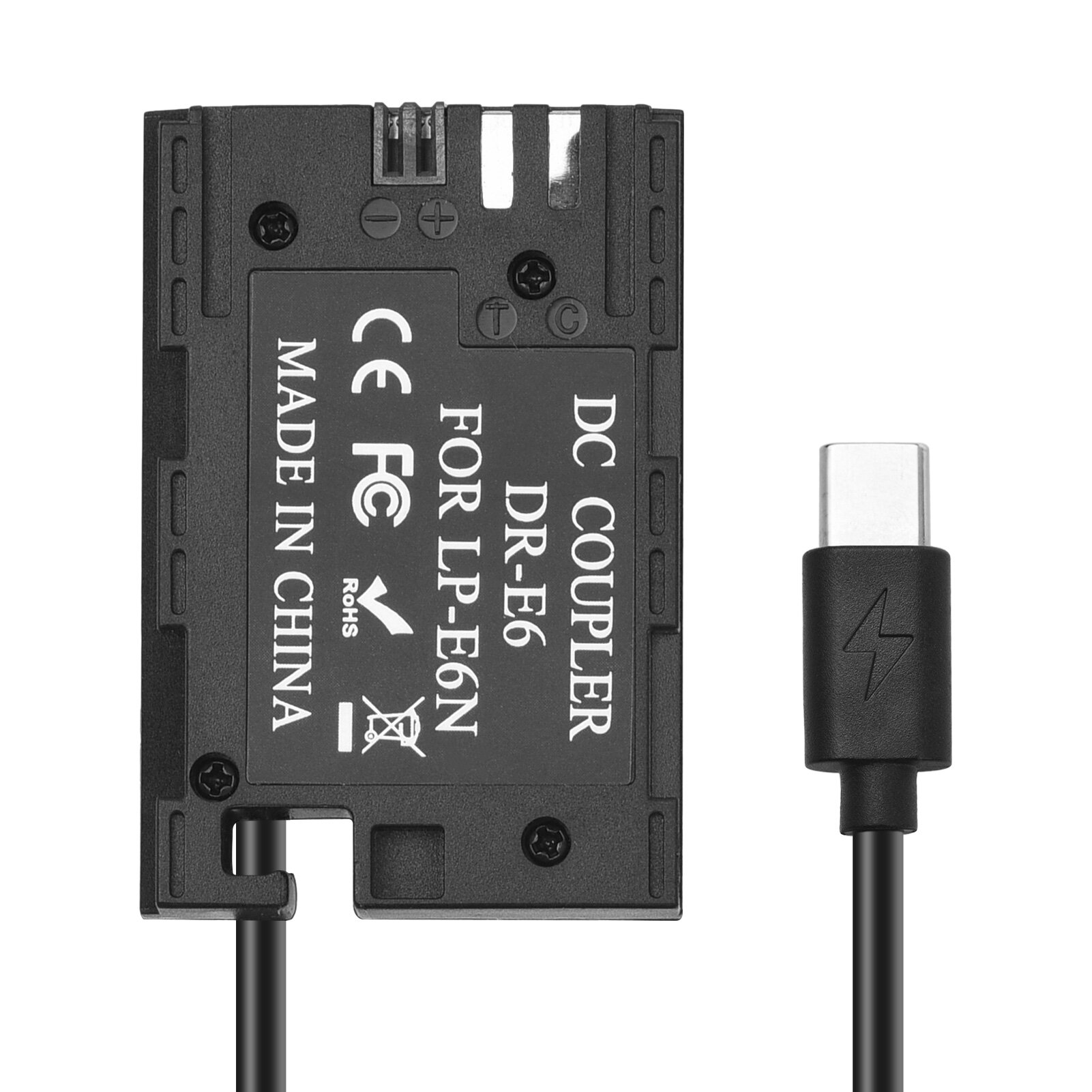Andoer LP-E6 Dummy Pin USB-C Coupler Adapter DR-E6 Dummy Pin Coupler Với USB Type-C Mùa Xuân Cáp Điện Thay Thế Cho Canon EOS R R5 R6 90D 80D 70D 60D 60Da 5D Mark II III IV 6D Mark II 7D mark II