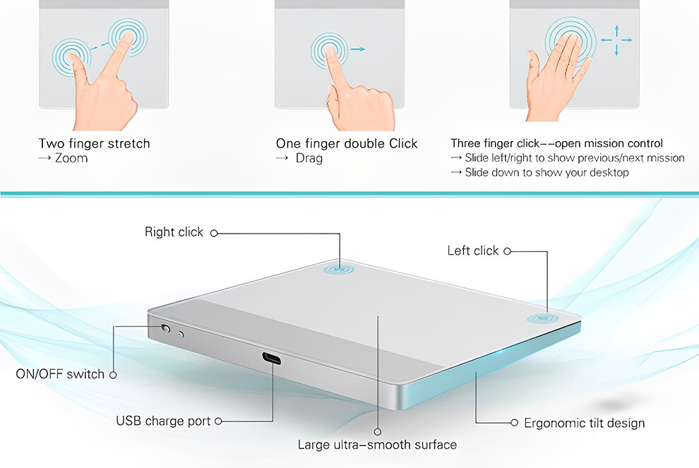 JOMAA NEW Bluetooth Touch Mouse Bluetooth Touchpad Trackpad Rechargeable Wireless Touchpad for Laptop iPad IOS Windows Ergonomic Trackpad Mouse