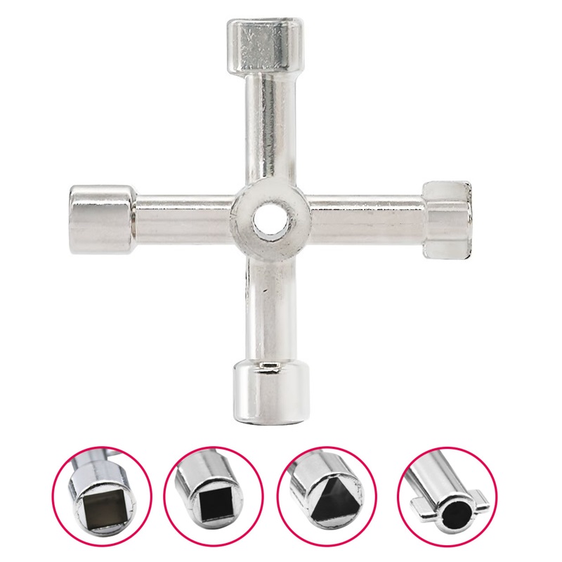 4 Way Universal Cross Triangle Wrench KEY for Train Electrical Elevator Cabinet Valve Alloy Triangle Cross Triangle KEY