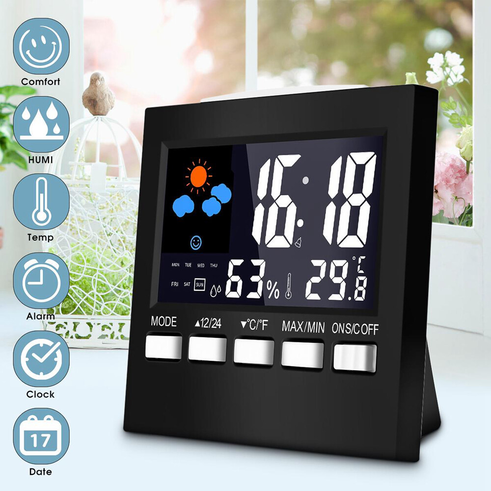 Original Diymore  Multifunctional thermometer, hygrometer clock and alarm clock LED backlight color screen display snooze alarm clock
