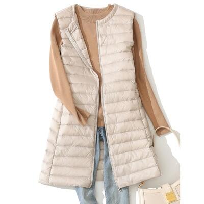 Long Ultra Light Down Jacket Women Sleeveless Zipper Winter Coat Puffer Feather Padded Vest Jacket Female Windbreaker
