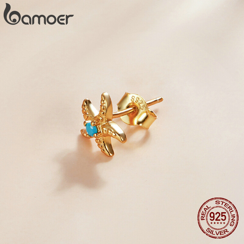 BAMOER Bông Tai Dạng Hạt Hình Sao Biển Vàng Tây Ban Nha 1 Chiếc Bằng Bạc Sterling 925 Cho Nữ Trang Sức Thời Trang SCE1152