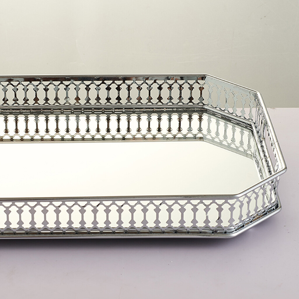 Blesiya Rectangular Silver Mirror Table Centrepiece Serving Tray Decorative Plate