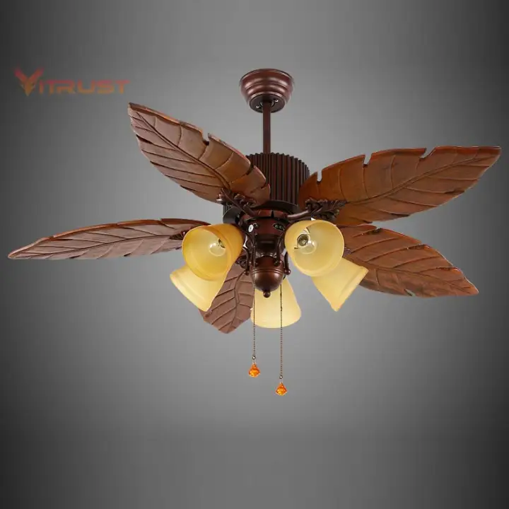 Vintage Wooden Ceiling Fan Engraving Blades With Light Kits Creative Lamp Lazada Ph Vintage Wooden Ceiling Fan Engraving, Wrought Iron Ceiling Fan