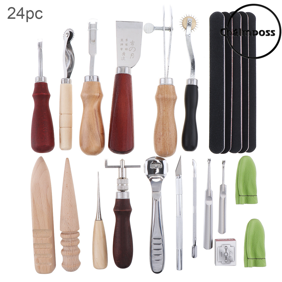 Bộ dụng cụ da thủ công tự làm 24 món, yên làm việc khắc dập khâu tay phụ kiện thủ công bằng da, thiết thực cho tự làm