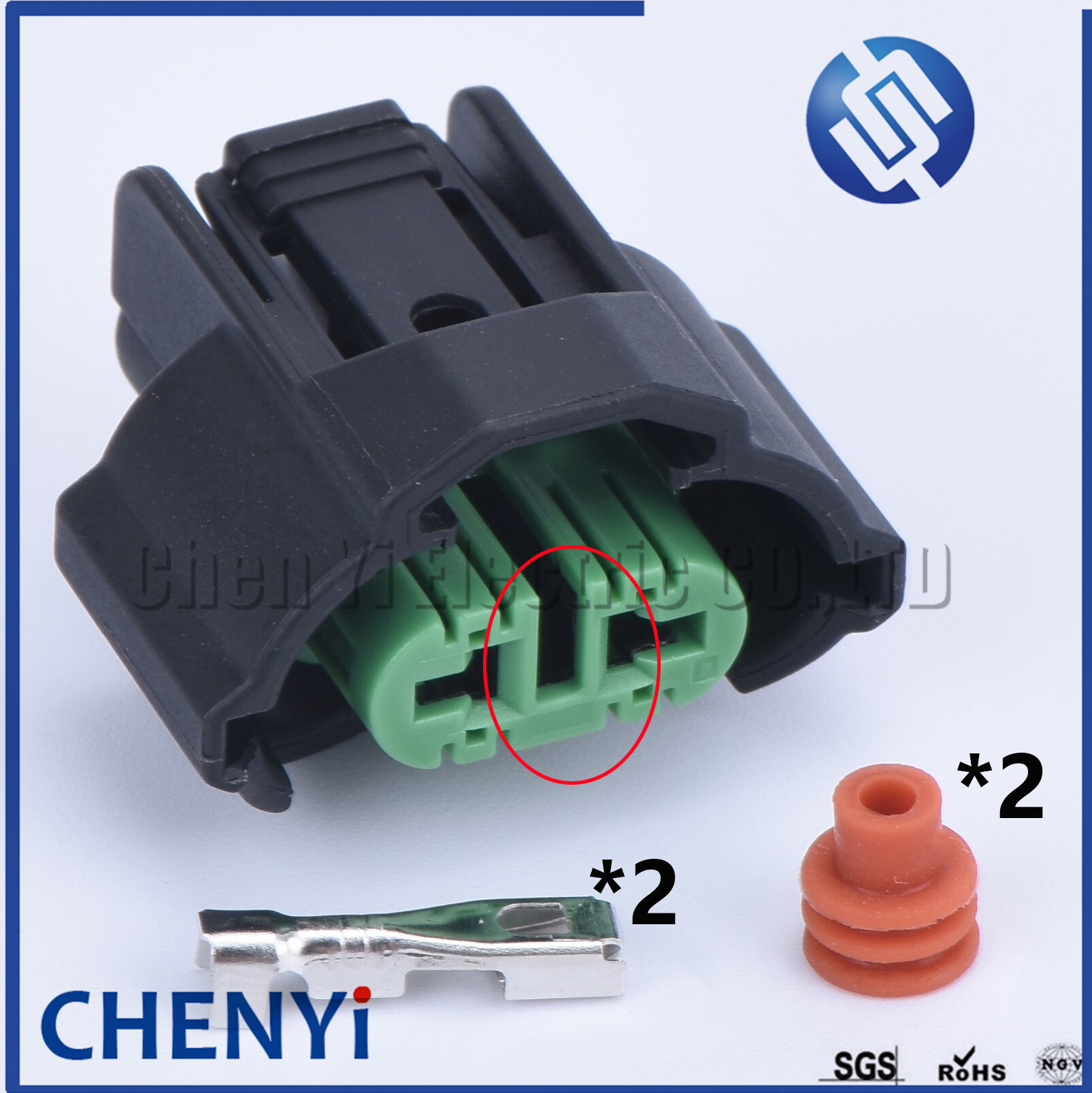 1 set 2 Pin （female）（Green clip）2.8mm Auto Waterproof Connector Female