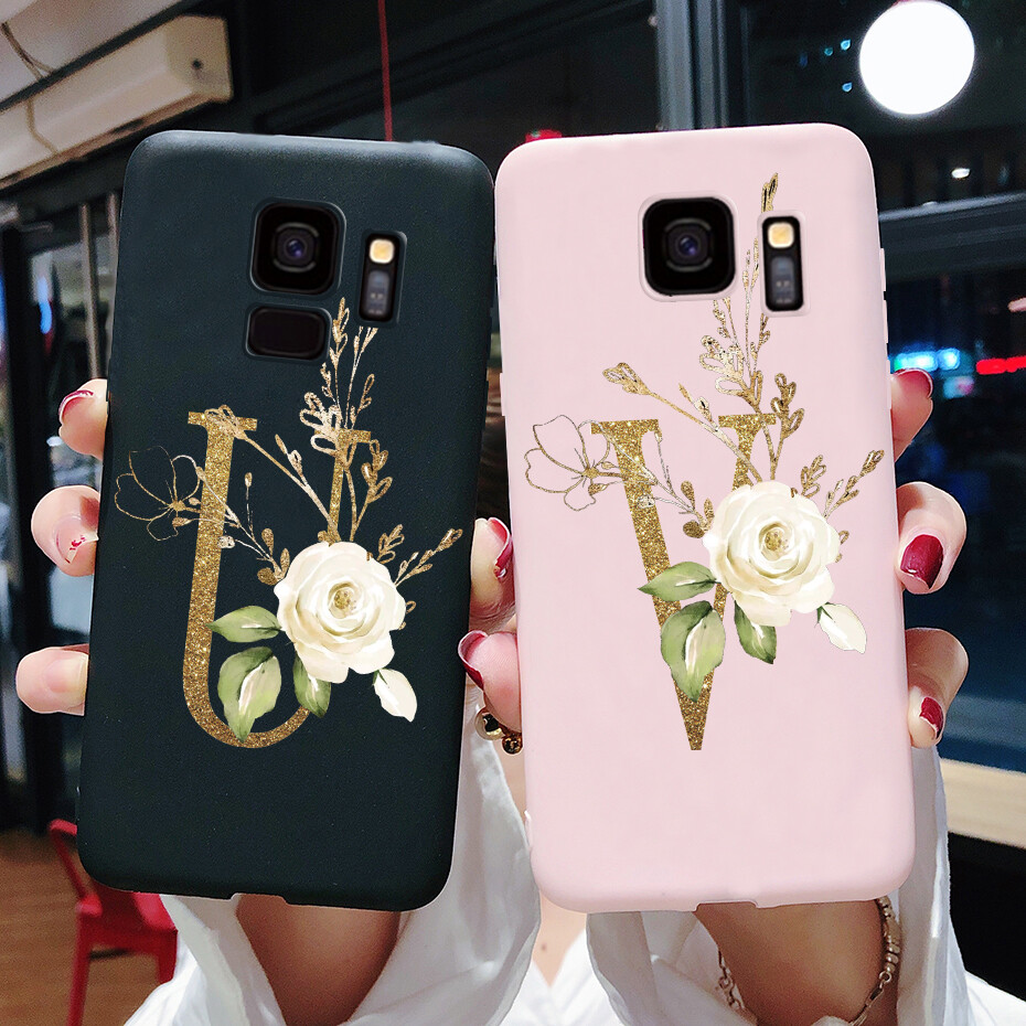 Ốp Lưng Samsung Galaxy S9 Plus S9 + Ốp Lưng Silicon Mềm Bảo Vệ Chữ Cái Dễ Thương Màu Đen Mờ Ốp Điện Thoại, Dành Cho Samsung Galaxy S9 Plus