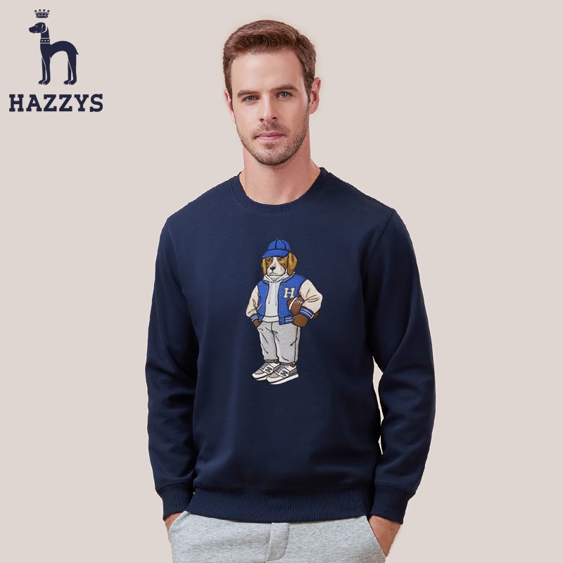 Ready Stock Hazzys Men's Sweater Round Neck Casual Loose Pullover Men's Long Sleeve