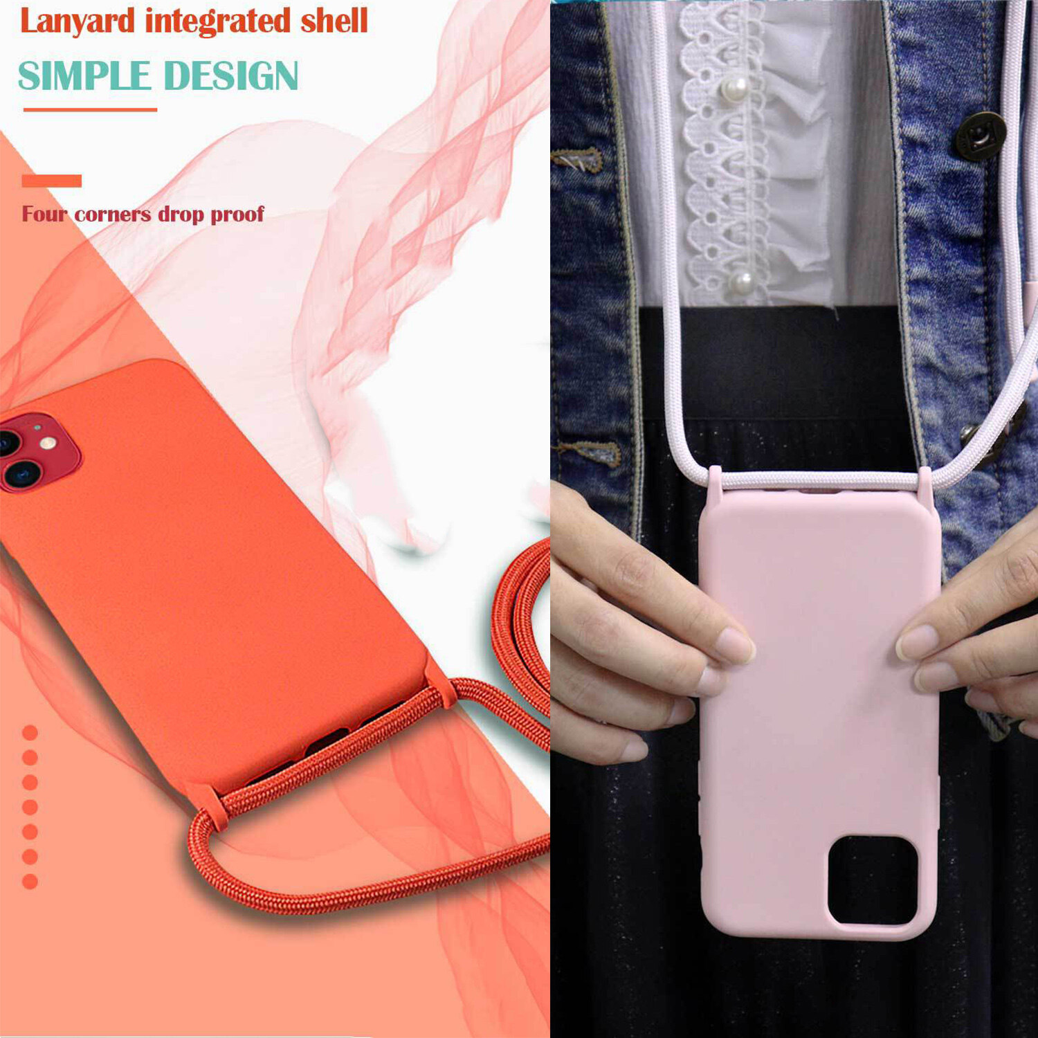 Shockproof Silicone Case For Apple iPhone 13 Pro Max mini 11 /iPhone 12 Pro Max XS MAX XR 7 8 Plus Case Lanyard Neck Strap String Phone Cover iphone Case