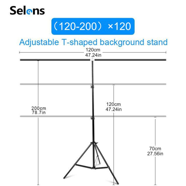 【Free Gift】Selens Giá Đỡ Phông Nền Bằng Kim Loại Loại Chữ T Cho Hệ Thống Hỗ Trợ Phông Nền Bằng PVC Giá Ba Chân Có Kẹp Thanh Ngang Phân Đoạn 5 Kích Cỡ+Vải đặc loại 1.5 miễn phí 2M