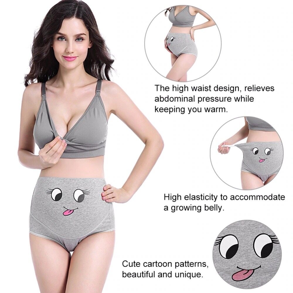 Breathable Cotton Adjustable Maternity Underwear High Waist Belly Support Pregnant  Women Underwear Cartoon Face Pattern Panties