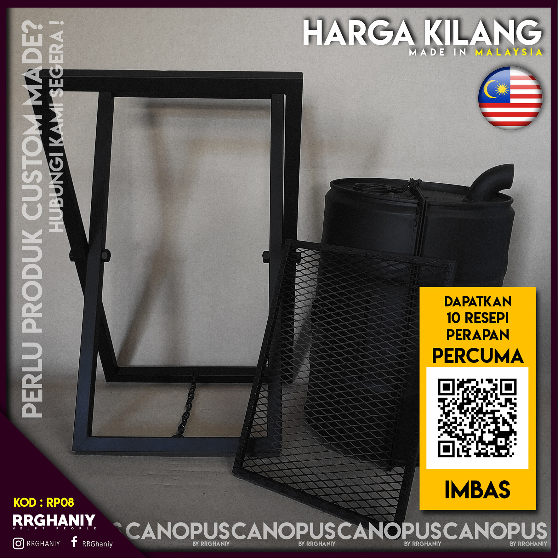 [PREORDER] Portable BBQ Pit Steel Drum BBQ Drum Tong Drum BBQ Full