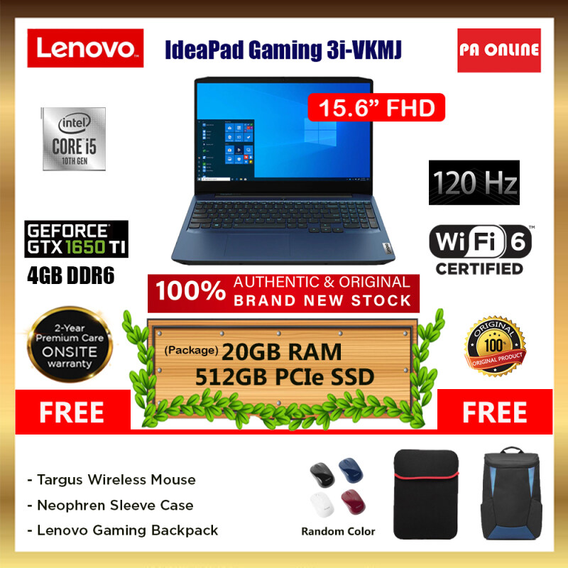Lenovo IdeaPad Gaming 3 G3 81Y400VKMJ -Intel Core i5-10300H /8GB-24GB RAM /512GB SSD /NVD GeForce GTX 1650TI 4GB /15.6FHD IPS 120Hz /Win 10 /2 Years Malaysia