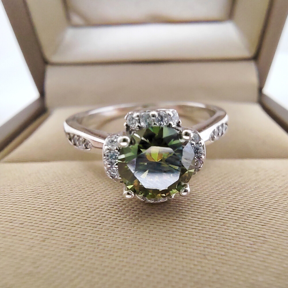 Classic 1 Carat Teal Mosantine Ring Tested with Diamonds for Women S925 Silver Jewelry Super Sparkling Wedding Party Gift