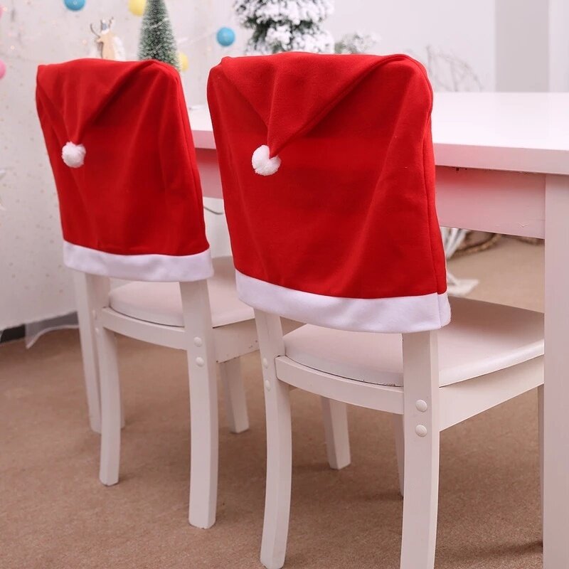 【iloverosemerry】hristmas Hat Chair Cover Xmas Santa Claus Deer Elk Dining Chair Covers for