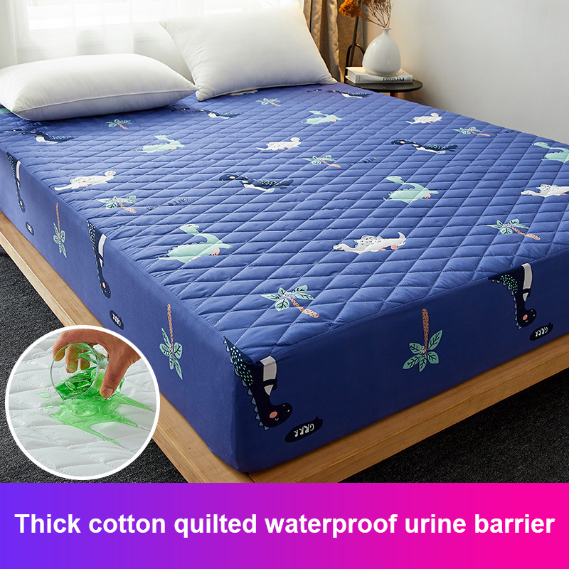 【JJT】Waterproof Mattress Protector Cover Cartoon Printing Fitted Bedsheet Line stitching process Elastic Bed Cover Single/Twin/Queen/King Size 90x200cm/120×200cm/150×200cm/180×200cm Suitable Mattress(Depth) 28cm
