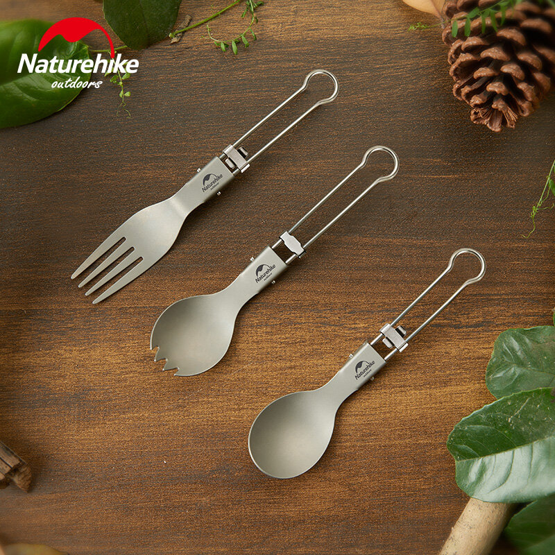 Naturehike Outdoor Folding Titanium Tableware Set Fork Spoon Spork Chopsticks Portable Bendable and Twisted Dinner Set NH19C001-J