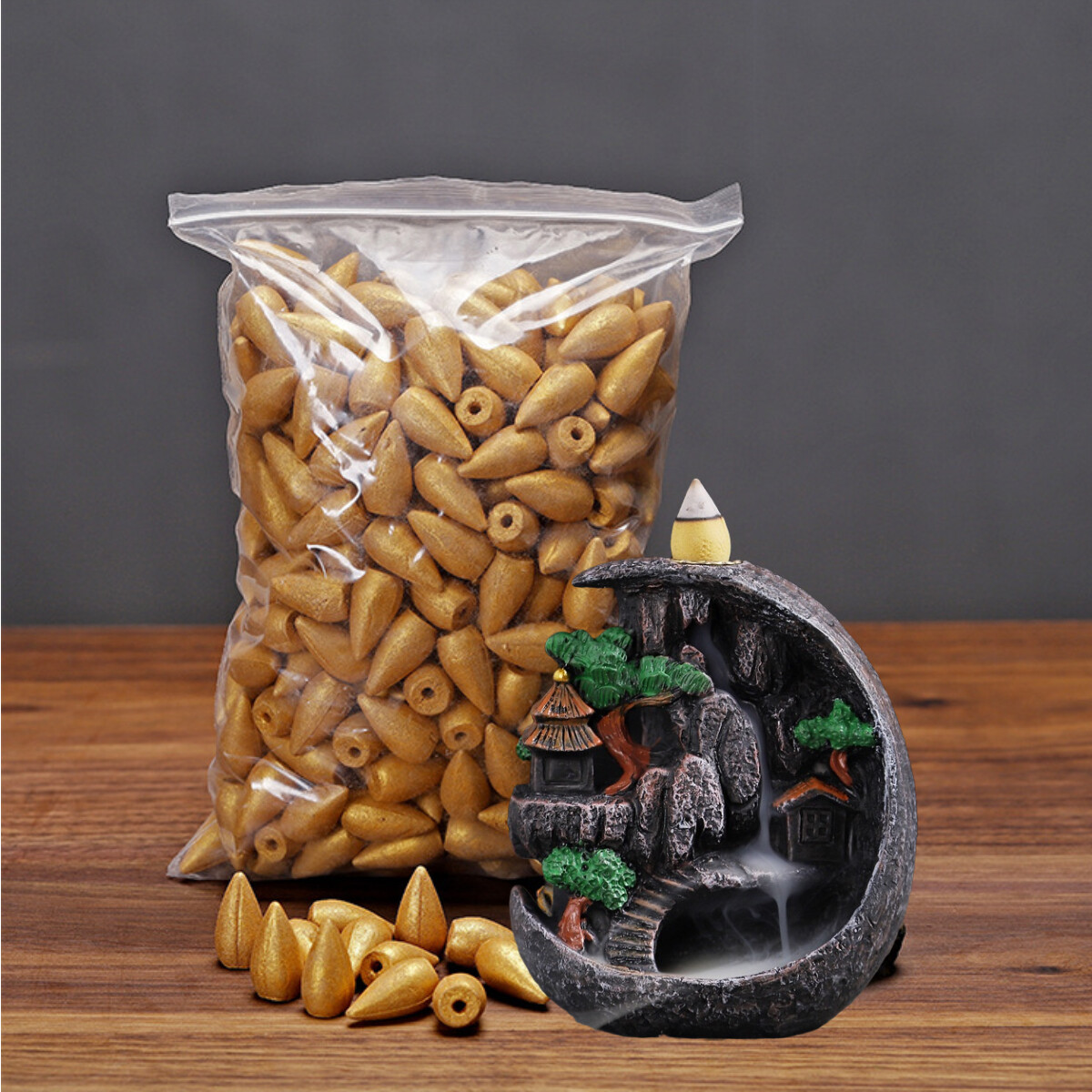 50Pcs Golden Backflow Incense Cones Agarwood Sandalwood Wormwood Tower