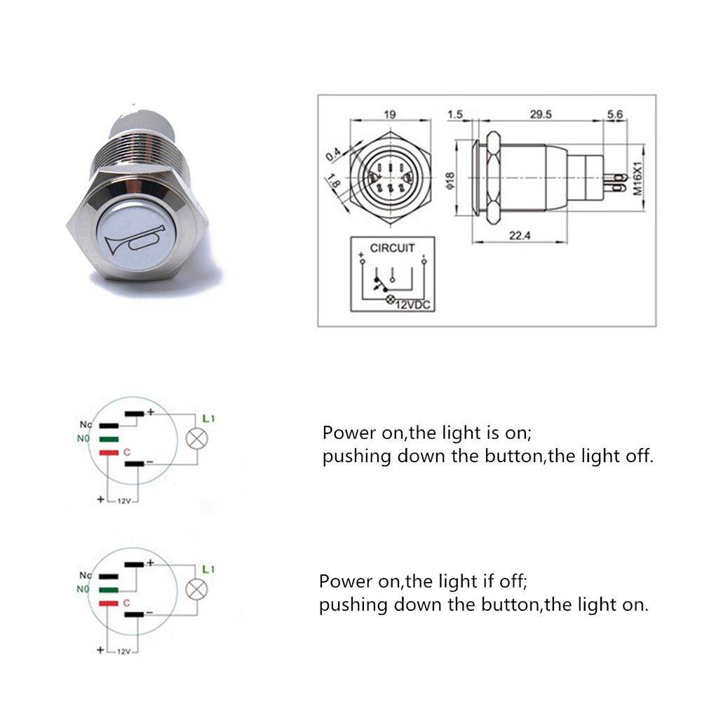 Car RV Boat Bell Horn 12V Auto Reset Blue LED Push Button Momentary Switch