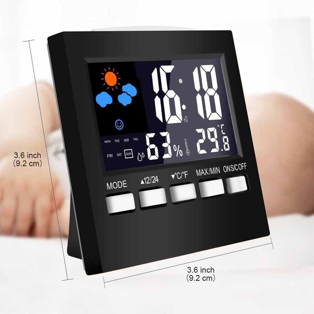 Original Diymore  Multifunctional thermometer, hygrometer clock and alarm clock LED backlight color screen display snooze alarm clock