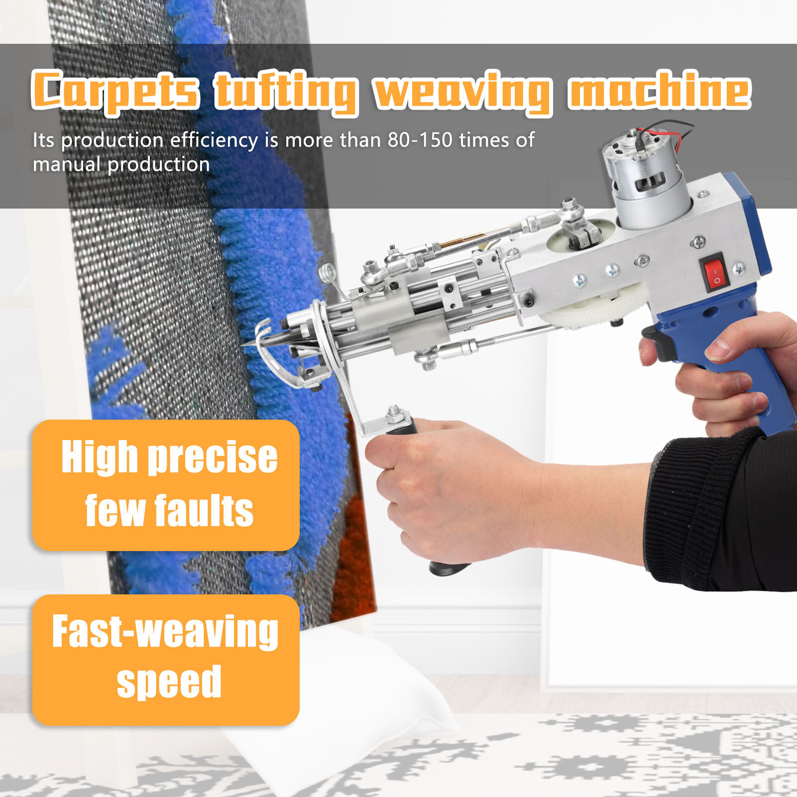 Smart Sensor Electric Carpet Tufting Weaving Machine Professional Flocking Device Industrial Embroidery Tool Cut-Pile Loop-Pile Knitting Equipment