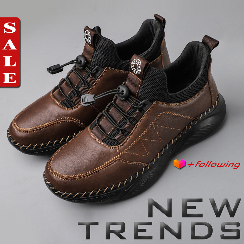 Mens Handmade Breathable Cowhide Shoes Casual Leather Shoes Soft Genuine Leather Shoes Athletic 5582