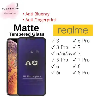 Full Screen Anti Blue Light Purple 9H Matte Tempered Glass Screen Protector For Realme 3/3 Pro/5/5i/5s/5 Pro/6/6i/6 Pro/7/7i/7 Pro/8 Pro