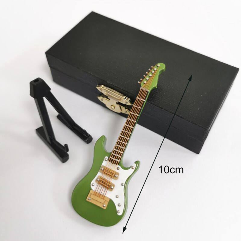 Kowaku Đồ Trang Trí Mô Hình Guitar Điện Mini Có Chân Đế Và Vỏ Màu Xanh Lá + Hồng