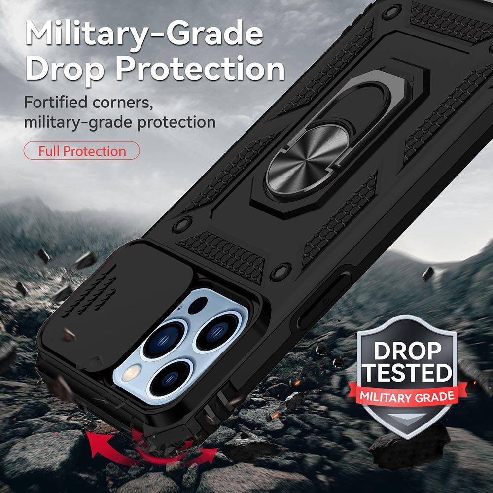 For iPhone 13 Pro Max 6.7 Phone Case,For iPhone 13 6.1/iPhone 13 Pro 6.1 Cases,Sergeant Push Window Protection Camera Armor Ring Bracket Back Cover For iPhone 13 Mimi 5.4
