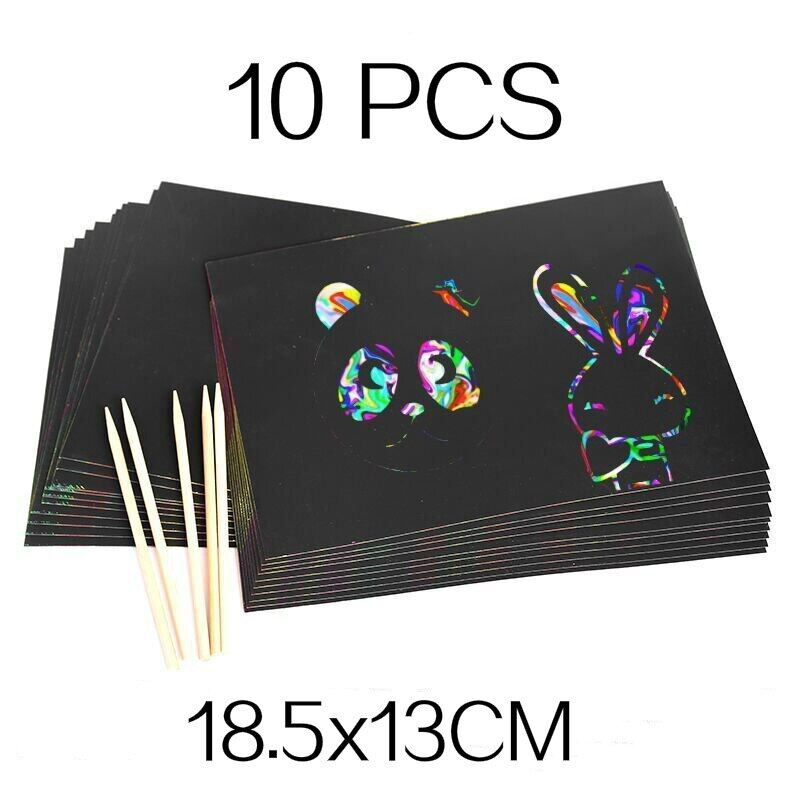 Magic Rainbow Color Scratch Art Paper Card Set With Graffiti Stencil Drawing Board Stick DIY Art Painting Educational Toys Gift