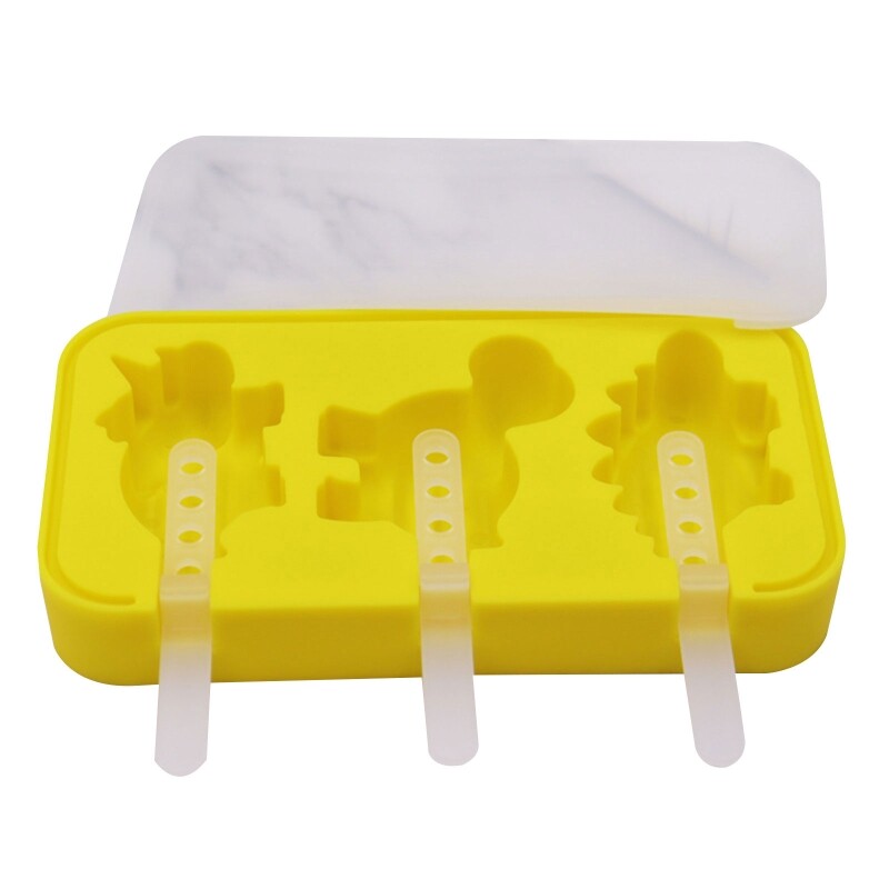 3 Holes Ice Cream Mold Dinosaur Shape Ice Pop Molds Popsicles Makers Kitchen Gadgets Ice Popsicles Molds DIY Accessories