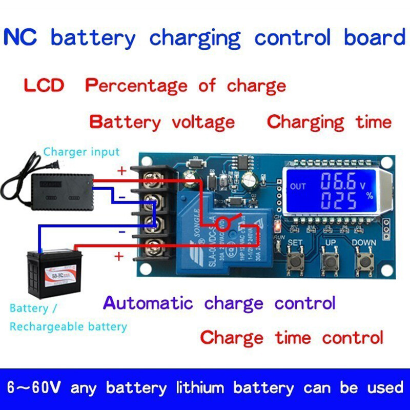 DC 6-60V 30A Storage battery Charging Control Module Protection Board Charger Time Switch LCD Display XY-L30A