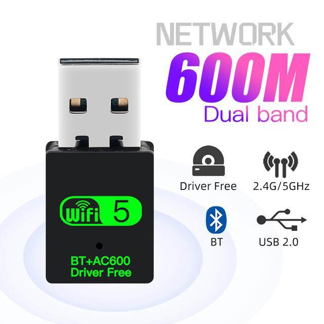 600mbps usb wifi bluetooth 5.0 adapter 2in1 dongle dual band 2.4g amp;5ghz usb wifi 5 network wireless wlan receiver driver free