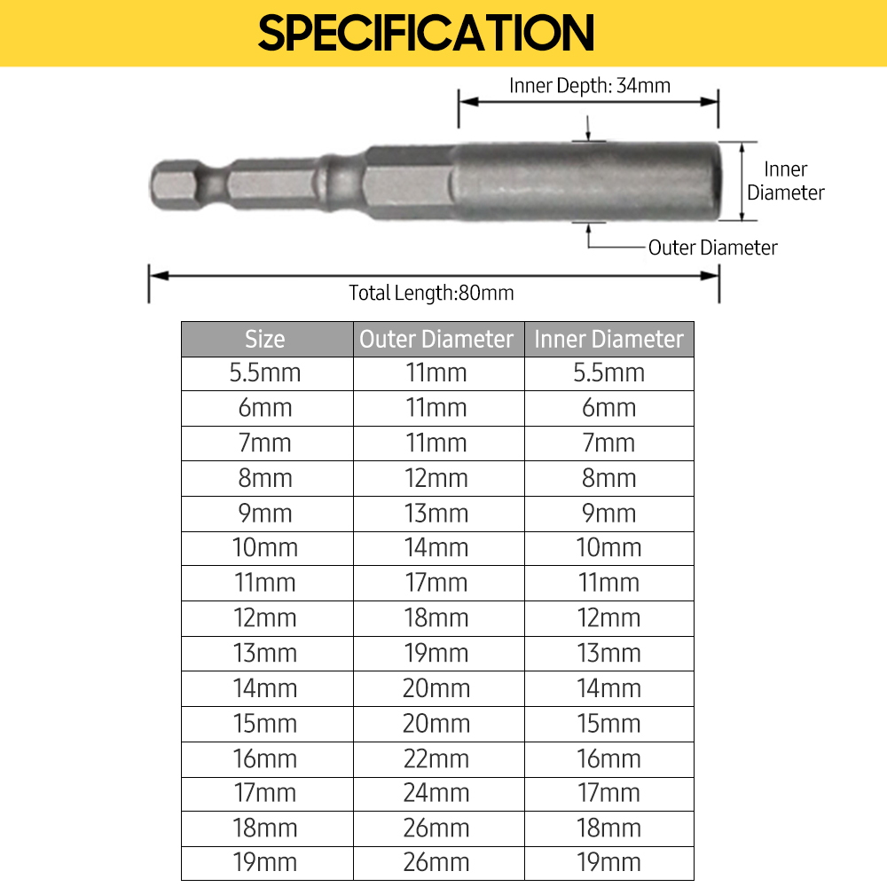 KKmoon 15 Pcs Power Nut Driver Drill Bit Set 5.5-19mm Chrome Vanadium Steel Hex Bit Socket Set Wrench Screw Drill Bit Holder for Electric Drill with Storage Case