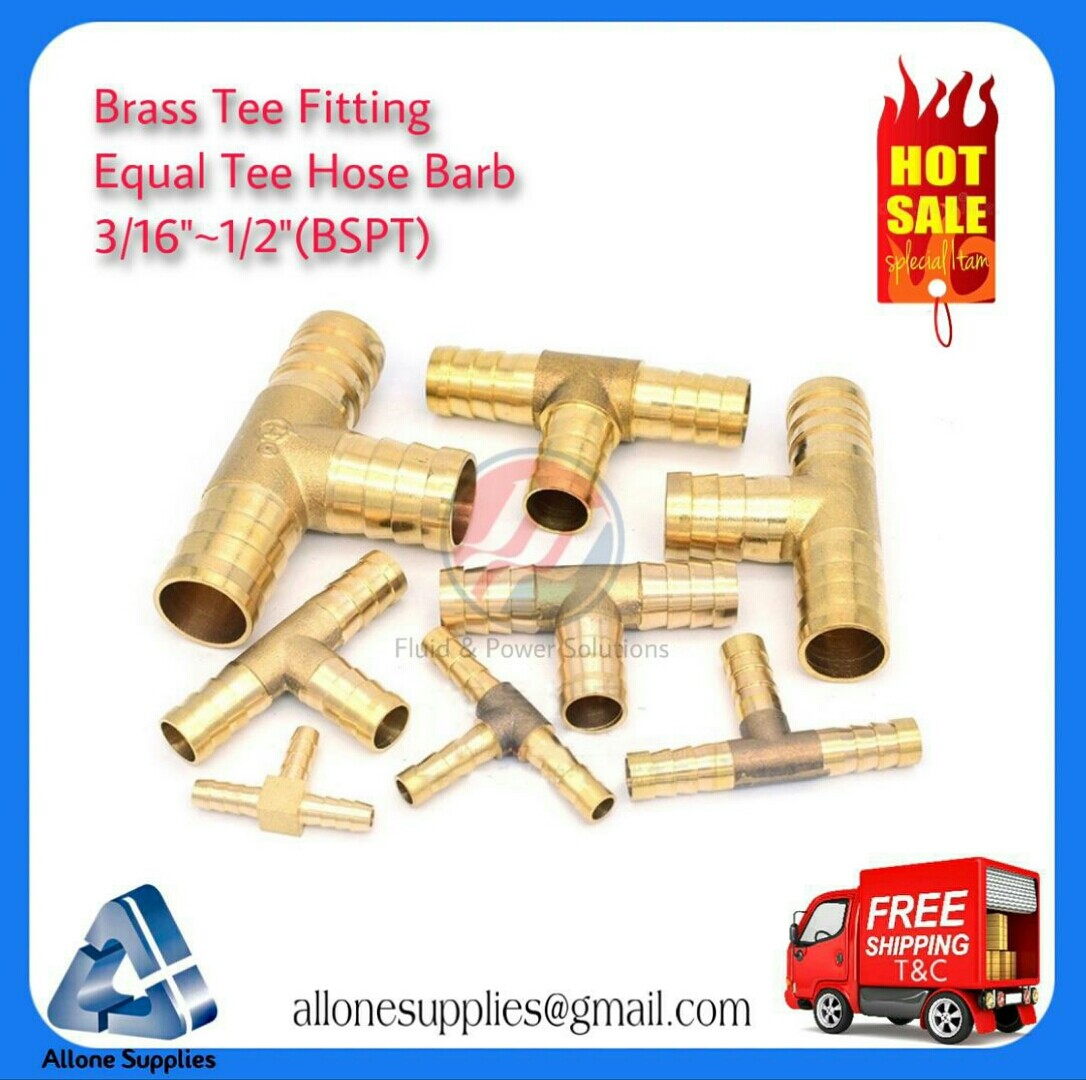 Brass Fitting Hose Connection 3 Way Joiner Barb 3/16" 1/2", Brass