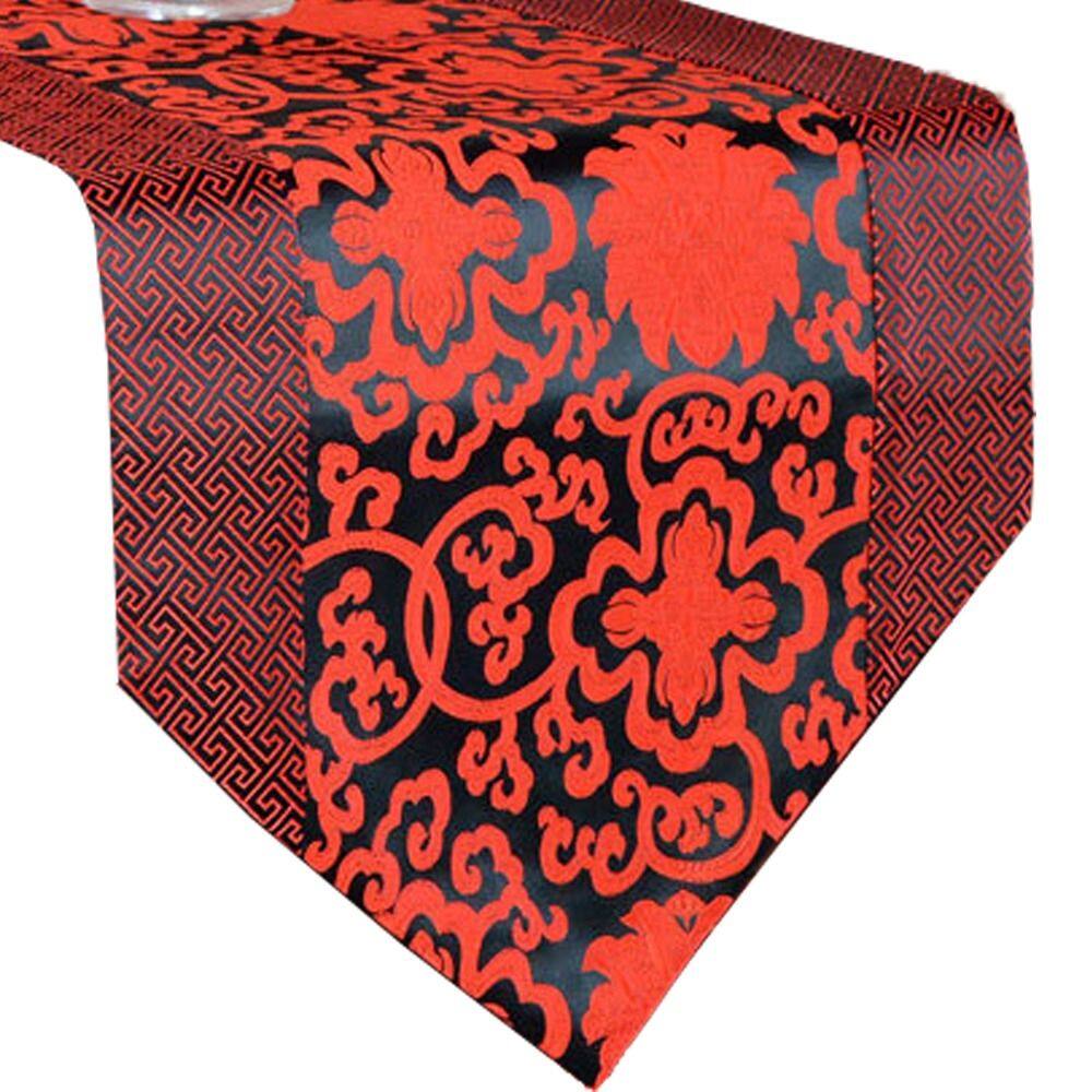 YIZE SHOP Long Smooth Satin Tea Ceremony Chinese Style Wedding Table Decoration Table Cover TableCloth Table Runner
