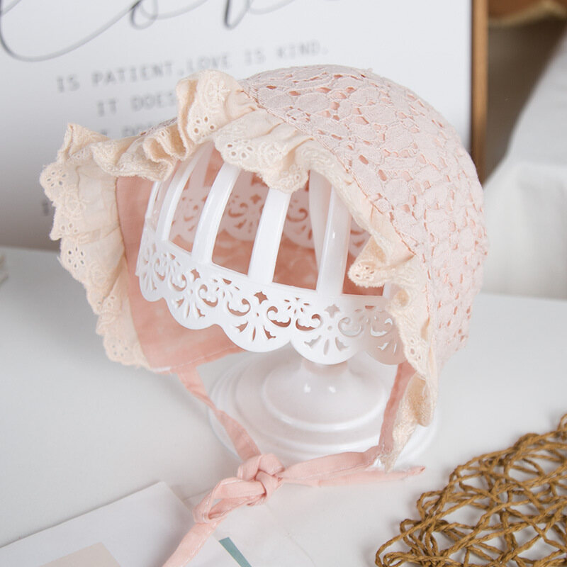 Cute Lace Baby Hat Soft Cotton Newborn Girl Accessories Princess Summer Solid Flower Infant Baby Sun Hat Bonnet Cap