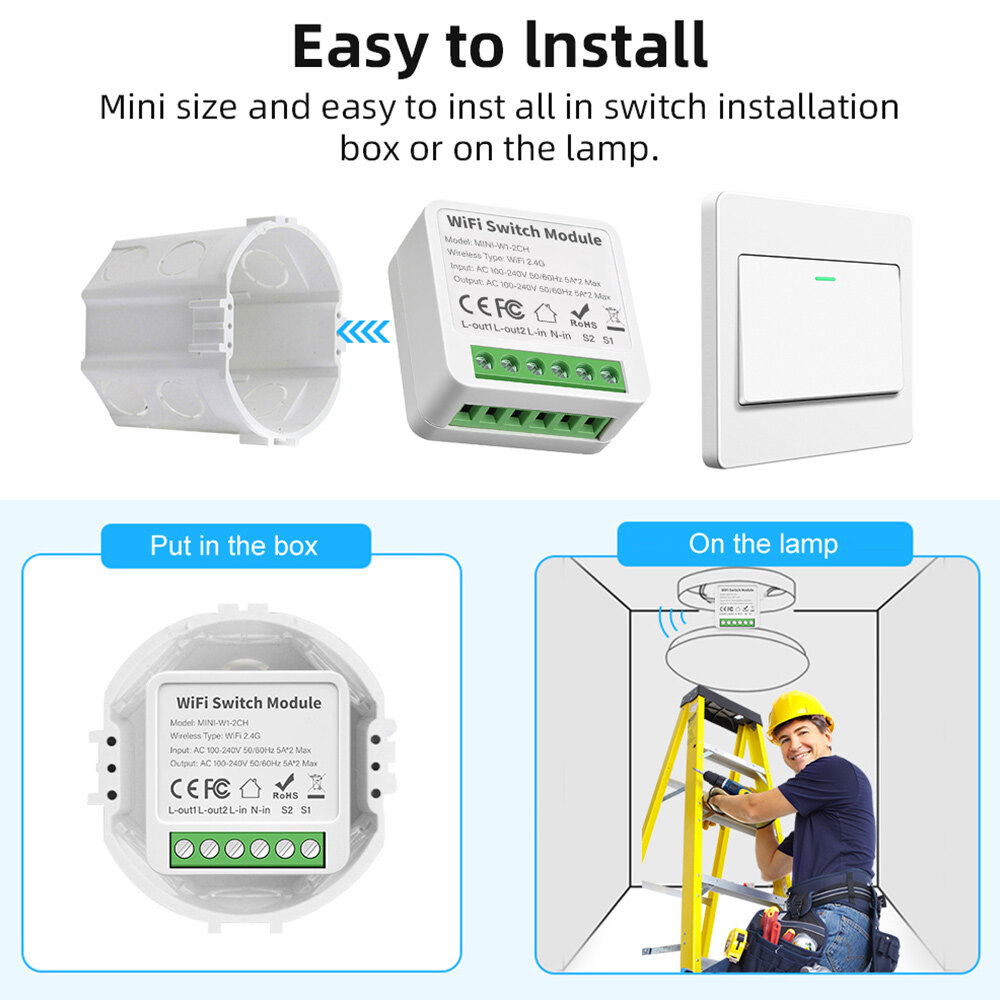 E Life Smart Store Tuya Wifi Smart Light Switch Module Supports 2 Way Control App Remote Control DIY Breaker 100-240V 2/3/4 Gang Tuya Smart WiFi Light Switch Mini Smart Circuit Breaker Smart Life Control Works For Alexa Google Home