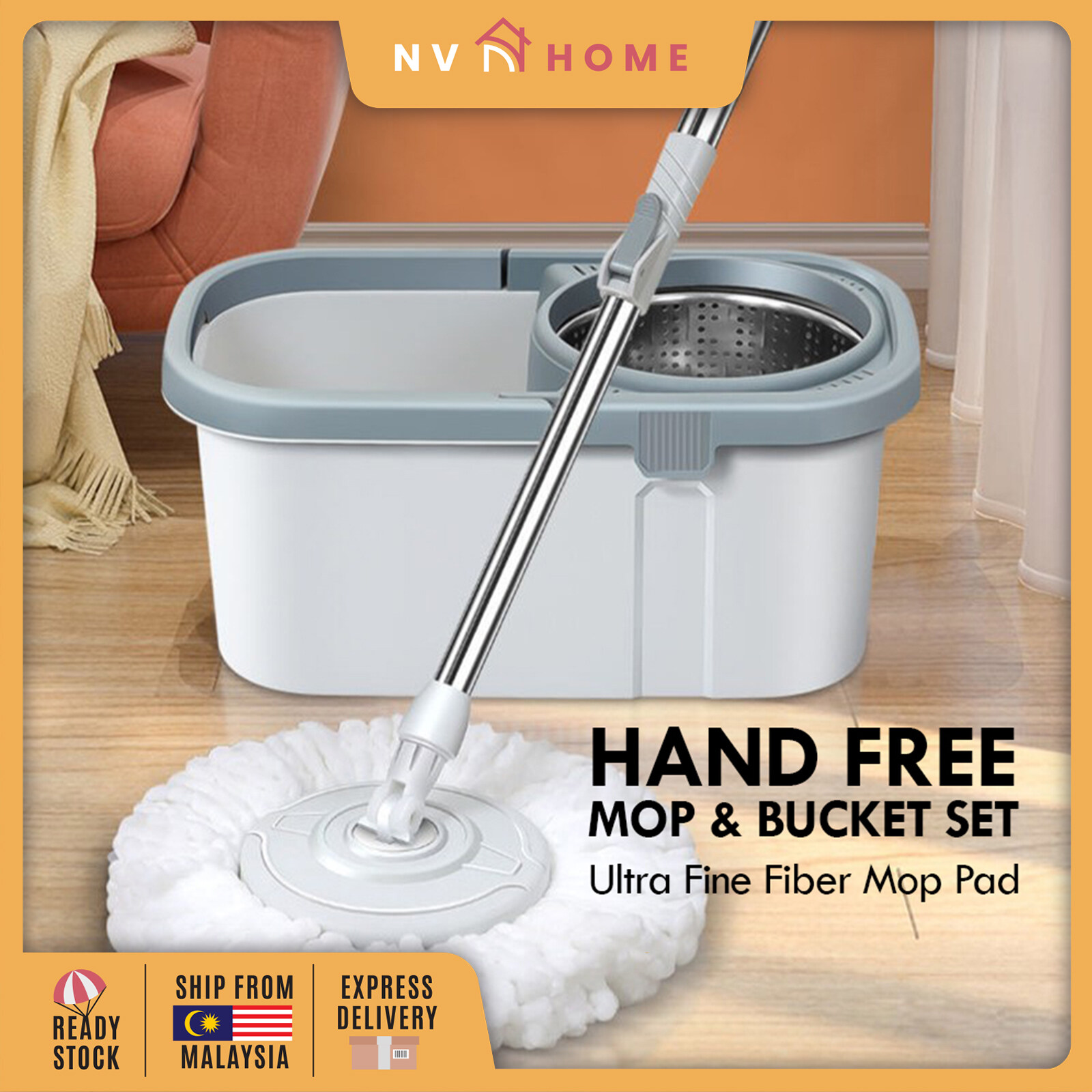 Spin Mop With Bucket Hand Free Mops Floor Cleaning Super Water
