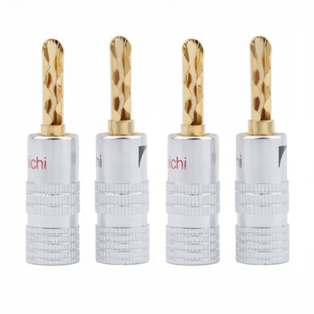 4Pcs 24K Jagged Gold Plated Copper 4mm Black Red Banana Plug Male Speaker Connector