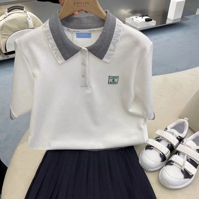 Lanvin blanc new korean style golf women's t-shirt fashion retro women's lapel polo shirt casual sports golf t-shirt new promotion