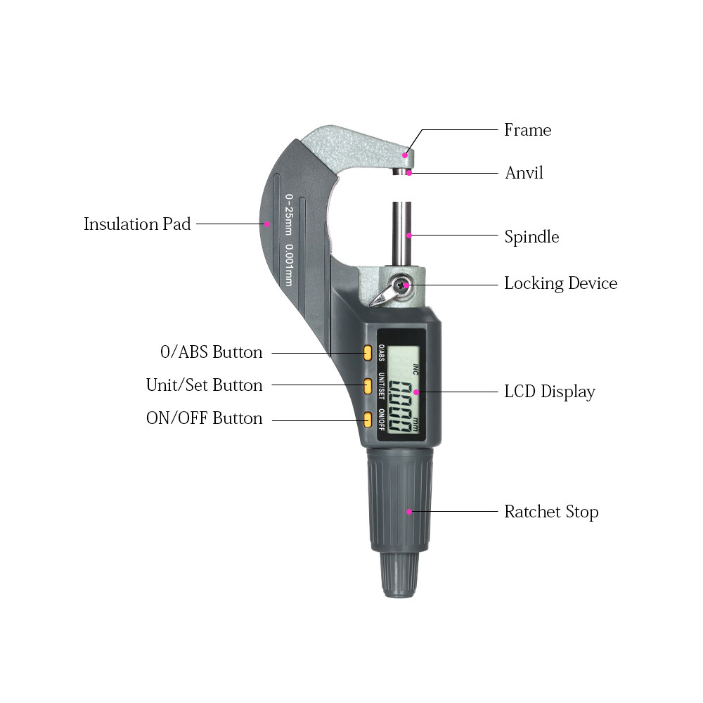 Digital Micrometer 0-25mm Electronic Digital Outside Micrometer 0.001mm High Precision Depth Micrometer Micro Caliper