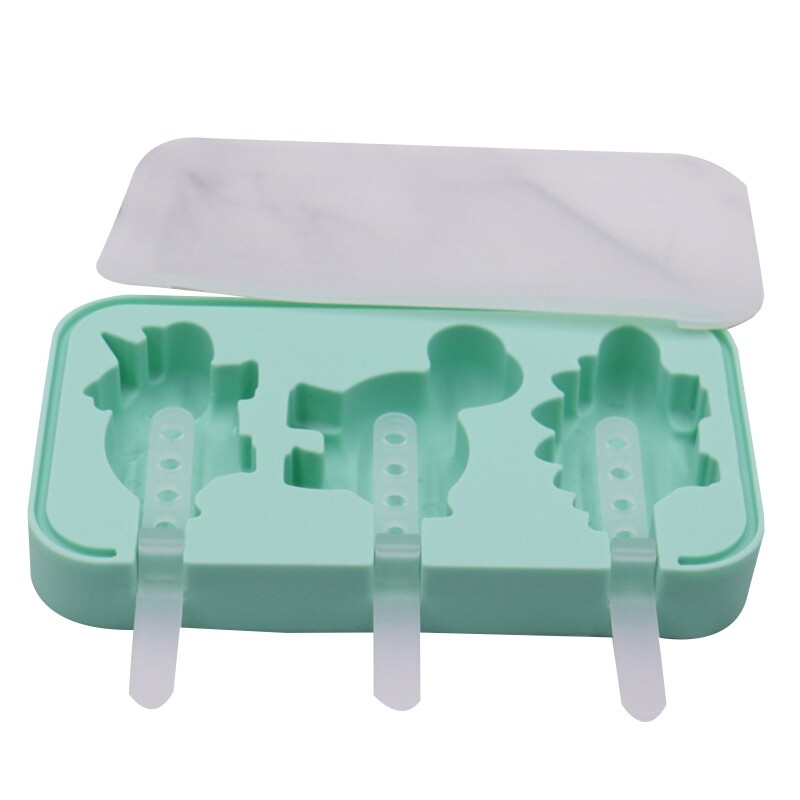 3 Holes Ice Cream Mold Dinosaur Shape Ice Pop Molds Popsicles Makers Kitchen Gadgets Ice Popsicles Molds DIY Accessories