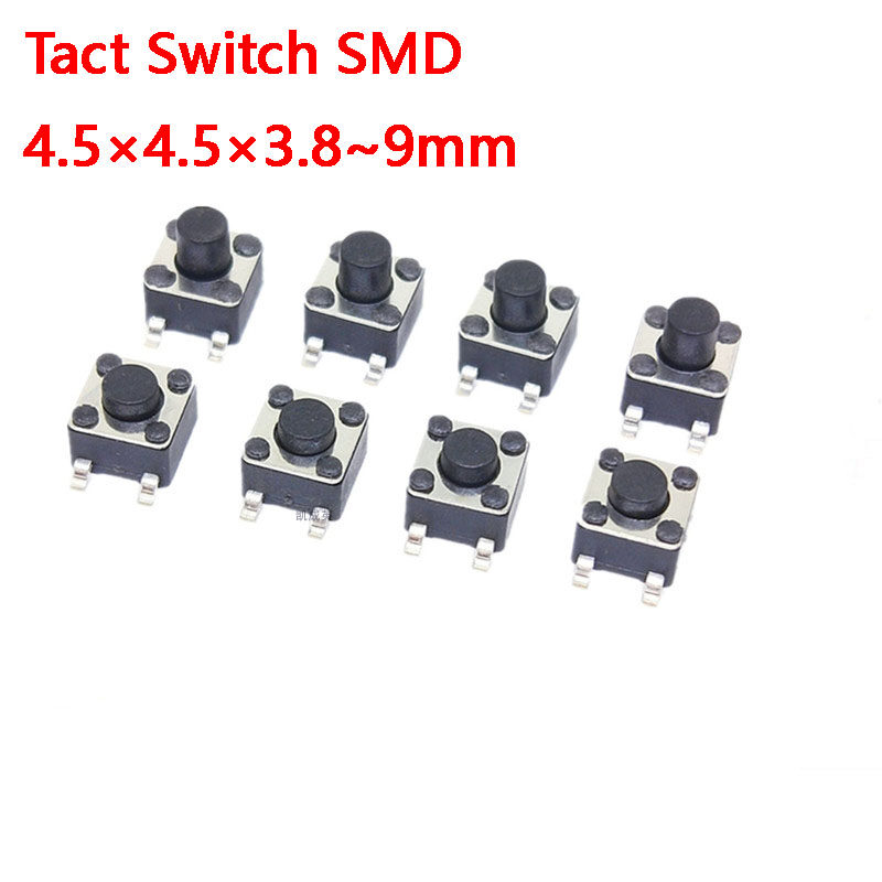 Bộ 100 4.5X4.5X3.8/4.3/5/6/7/8/8.5/ 9 Mm Lược Công Tắc Nút Ấn Công Tắc 12V Đồng 4PIN SMD Micro Switch Cho TV/Đồ Chơi/Nhà sử Dụng Nút