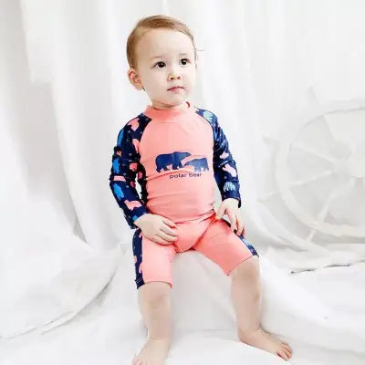 ICE (1-7Y) Hot Selling Kids Girls & Boys Polar Bear Design Swimming Suits UPF 50+ Swimwear Baju Renang Budak Lelaki dan Perempuan