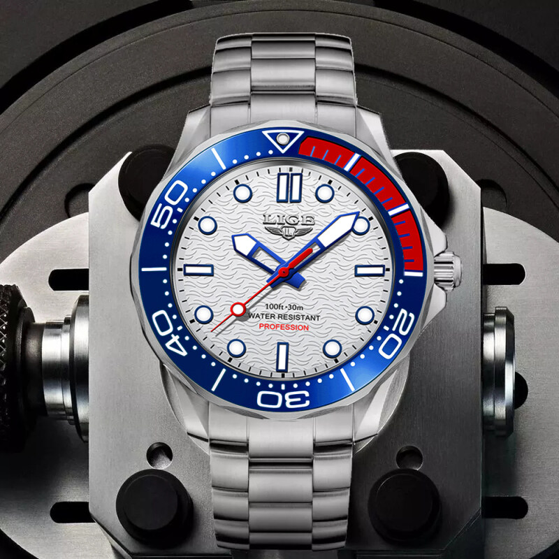LIGE Original Men Watch Silver Stainless Steel Strap Calendar Waterproof Casual Quartz Jam Tangan Lelaki Malaysia